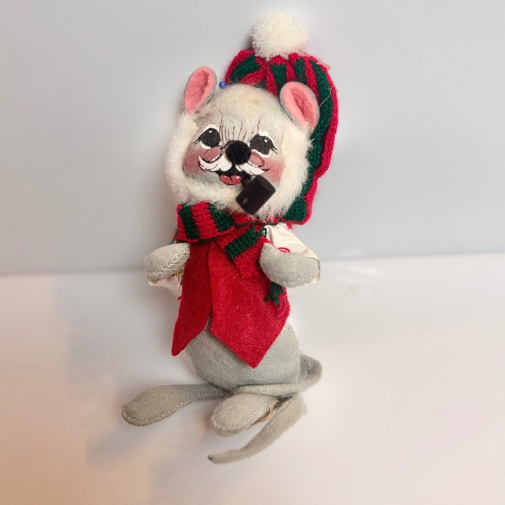Vintage 1972 Annalee Mobilitee Christmas Mouse Doll with Pipe Hat Scarf 7‎ Inch
